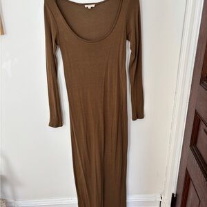 Ozma of California Scoop Neck Long Sleeve Maxi Dress - Brown